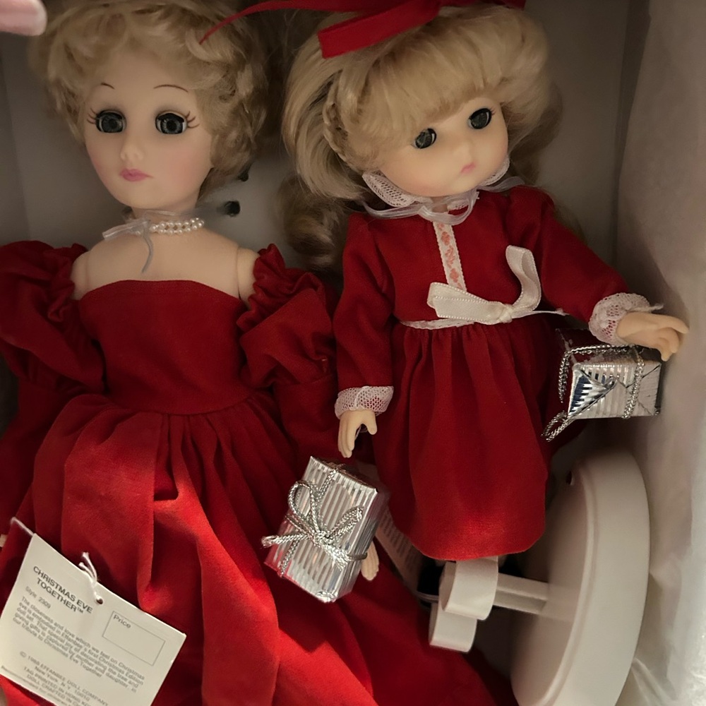 Effenbee  Christmas Eve Together Red Holiday Dolls with Silver Accessories.